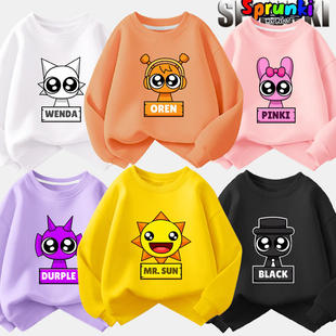 音乐节奏盒子奥伦太阳先生春秋纯棉t恤儿童长袖男女孩卫衣Sprunki