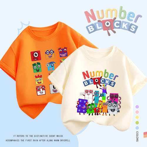 numberblocks数字积木宝宝纯棉短袖t恤卡通休闲男孩女孩时髦上衣