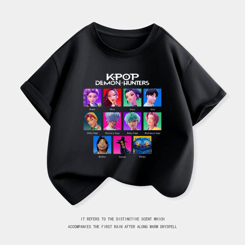 Kpop猎魔女团衣服恶魔男团男女孩短袖纯棉T恤衫夏季欧美圆领短袖