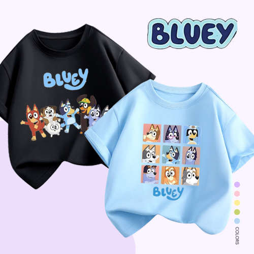 Bluey布鲁伊男孩浅蓝t恤短袖2026夏季新款男女宝纯棉百搭卡通上衣
