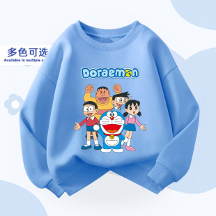新款春秋男童女童长袖t恤衫儿童时尚纯棉卫衣小叮当哆啦A梦机器猫