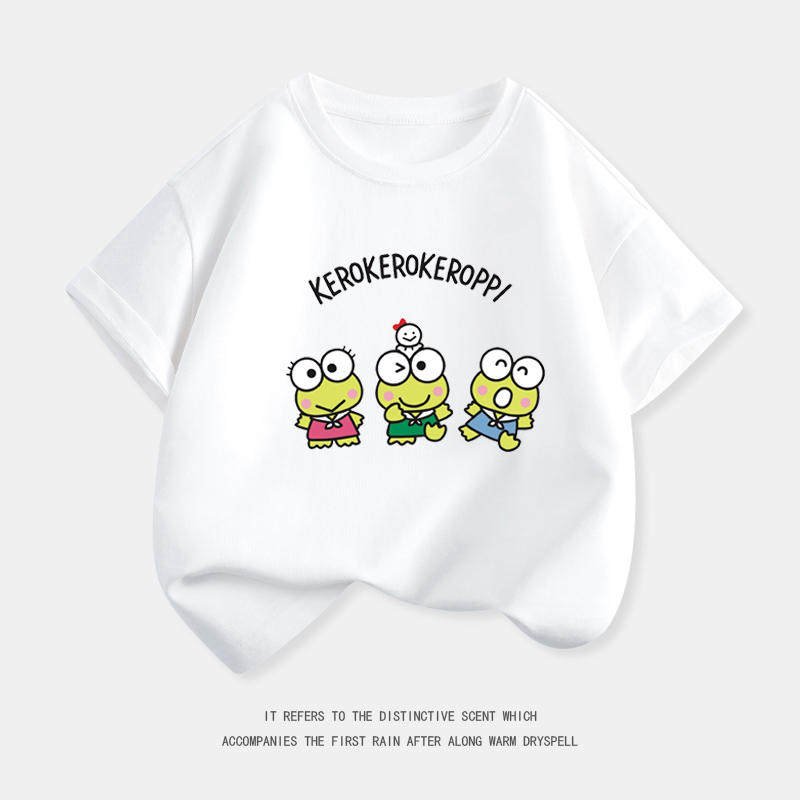 三丽鸥大眼蛙KEROPPI可洛比衣服卡通儿童男女宝宝短袖纯棉百搭T恤
