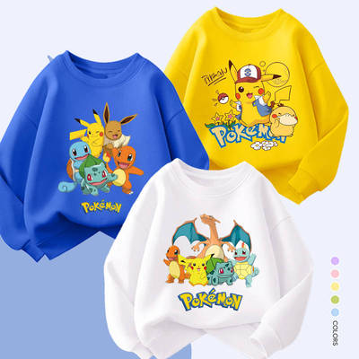 宝可梦精灵Pikachu圆领卫衣中小童小学生开学季秋冬男女长袖打底t