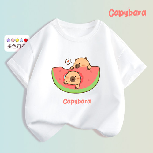 卡皮巴拉衣服男童短袖t恤2026新款女童纯棉印花卡通半袖Capybara