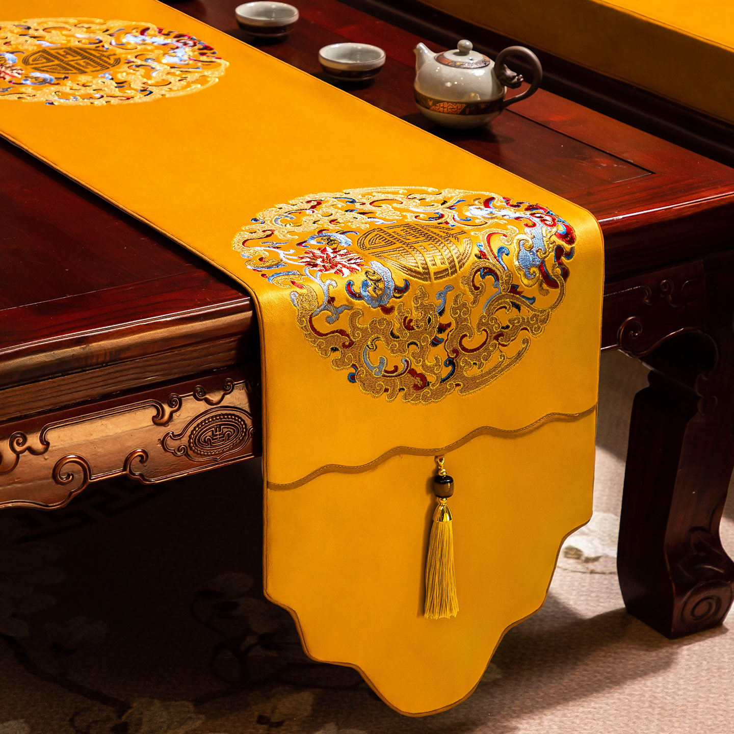 中式黄色禅意桌旗长条茶桌垫布布艺茶席垫子茶台茶旗茶几餐桌桌布