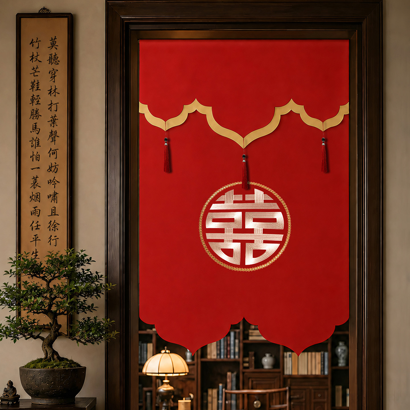 结婚帷幔门帘婚房装饰新房门头卧室客厅隔断喜庆挂帘出嫁布置用品