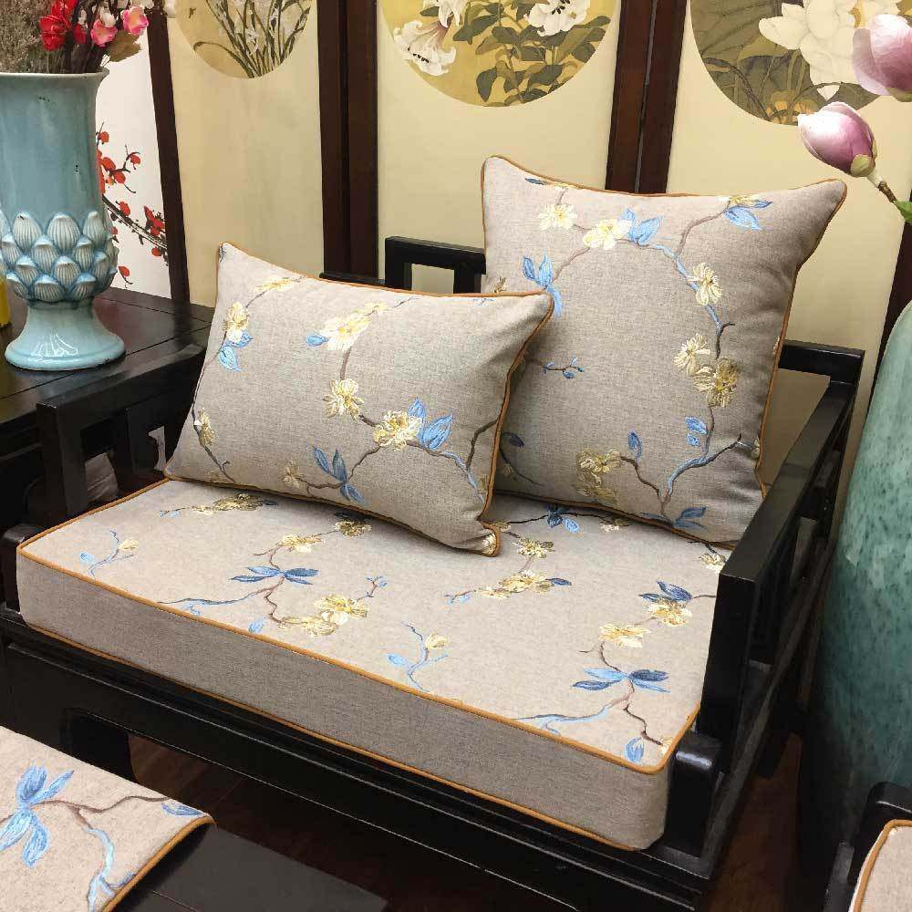 新中式风红木棉麻刺绣含芯包邮