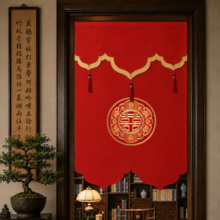 红色门帘免打孔喜庆结婚大红纱帘挂帘卧室防蚊门帘隔断帘新款帘子