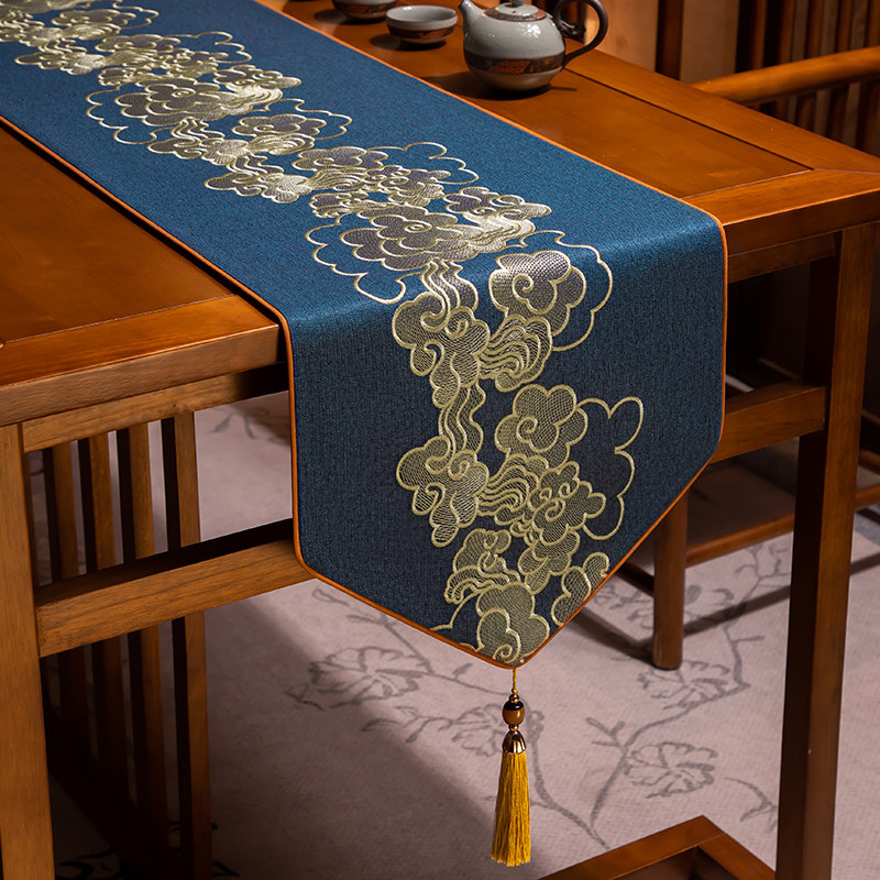 新中式桌旗茶桌垫布茶台布艺长条
