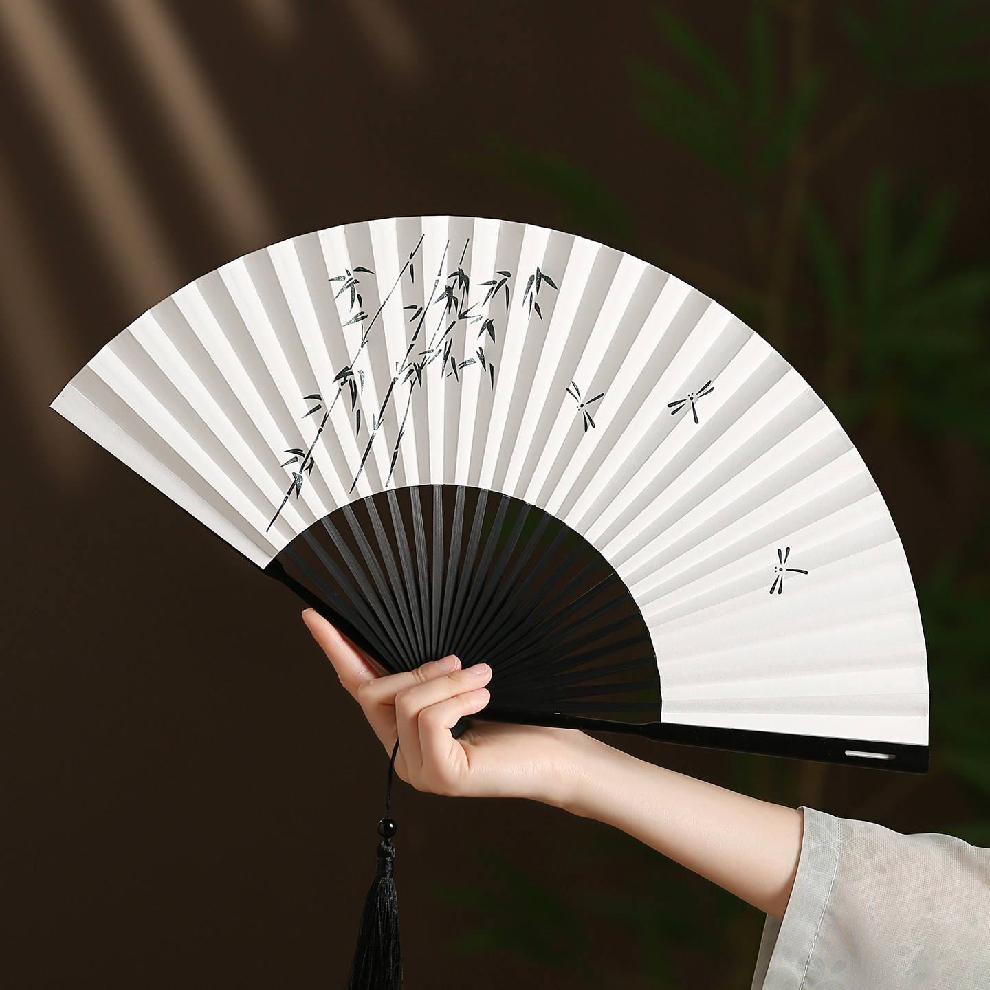 7.6寸新中式男士竹子白纸折扇子图片