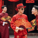 结婚新郎伴郎团接亲扇子兄弟团国潮迎亲婚礼婚庆拍照道具双面折扇