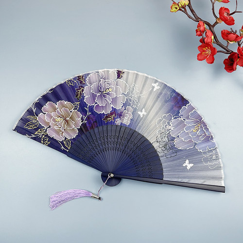 6寸女式古风牡丹舞蹈小扇子