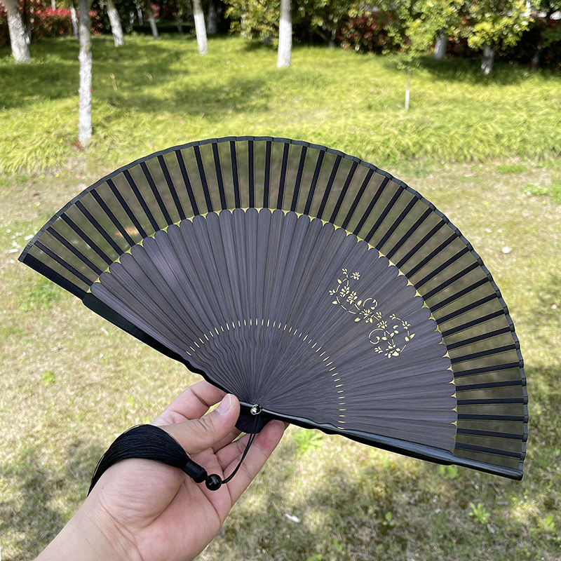 木木夕复古风碎花镂空折叠扇