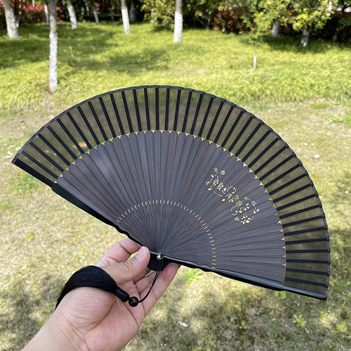 木木夕复古风碎花镂空折叠扇子