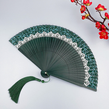 随身小跳舞蹈扇 夏季 古风折扇女式 6寸中国风汉服旗袍绿色女扇日式