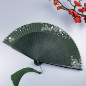 扇子夏天便携古风绿色折扇女式 随身古典中国风汉服旗袍折叠小扇子