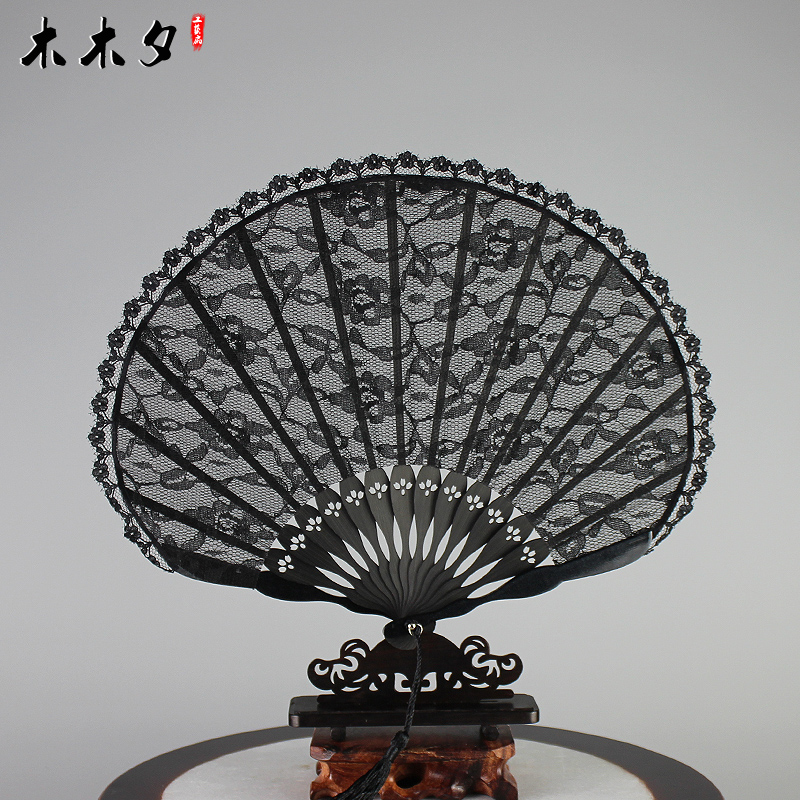 木木夕女式蕾丝扇子工艺扇