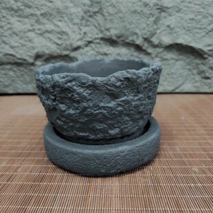 仿黑陶陨石表面黑色多肉绿植文竹桌面花盆仿石头花器