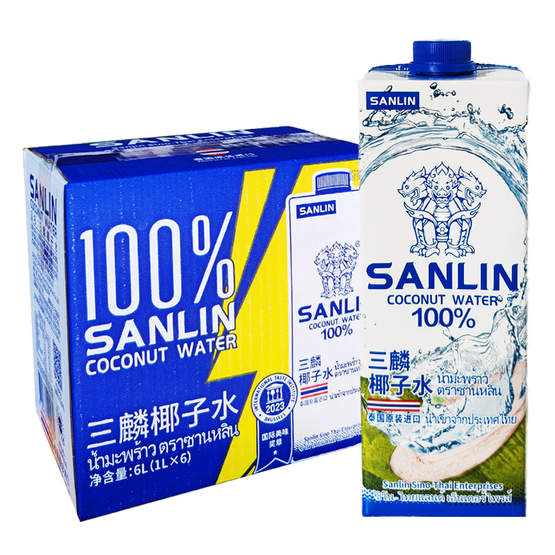 三麟100%椰子水1L*6瓶 泰国进口椰青果汁 非浓缩还原
