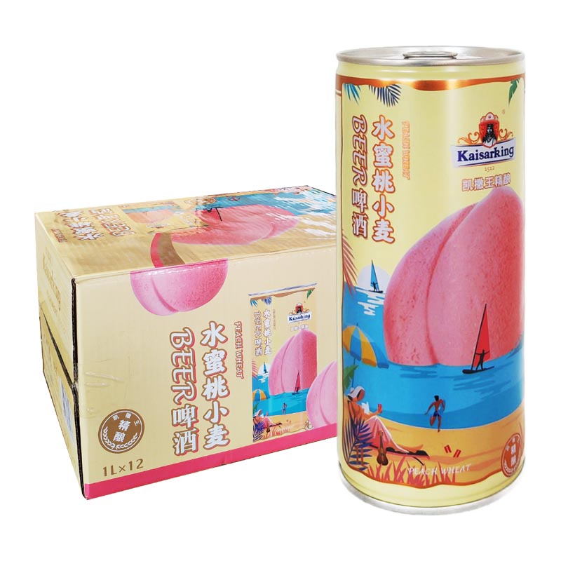国产凯撒王水蜜桃小麦啤酒1升1L*12罐 整箱