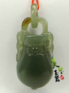 美莹玉器和田玉佩天然岫玉石挂件深绿色老玉项吊坠平平安安LDZ12