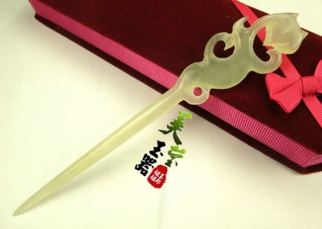 美莹玉器天然岫玉石头饰品宫廷仿古典朴贵妃妇发簪子媚狐包邮VZ11