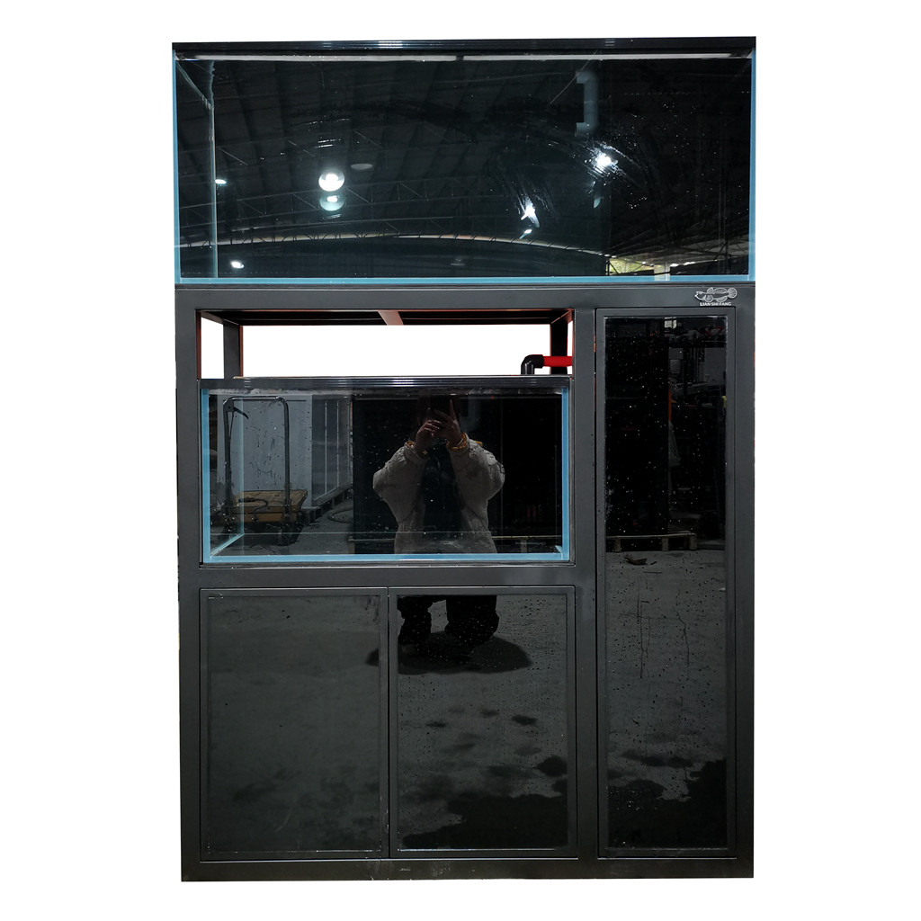 112-42-45右直角溢流双层缸黑色钢架115高12厚金晶五线超白玻璃