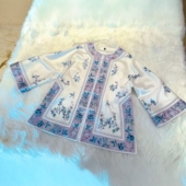 新中式 重工刺绣白色对襟外套女蓝蝶梦语国风宽松上衣