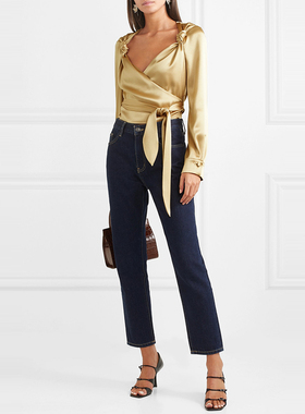 galeri chic原创量身定制光感垂顺触感柔软缎面休闲裹身上衣