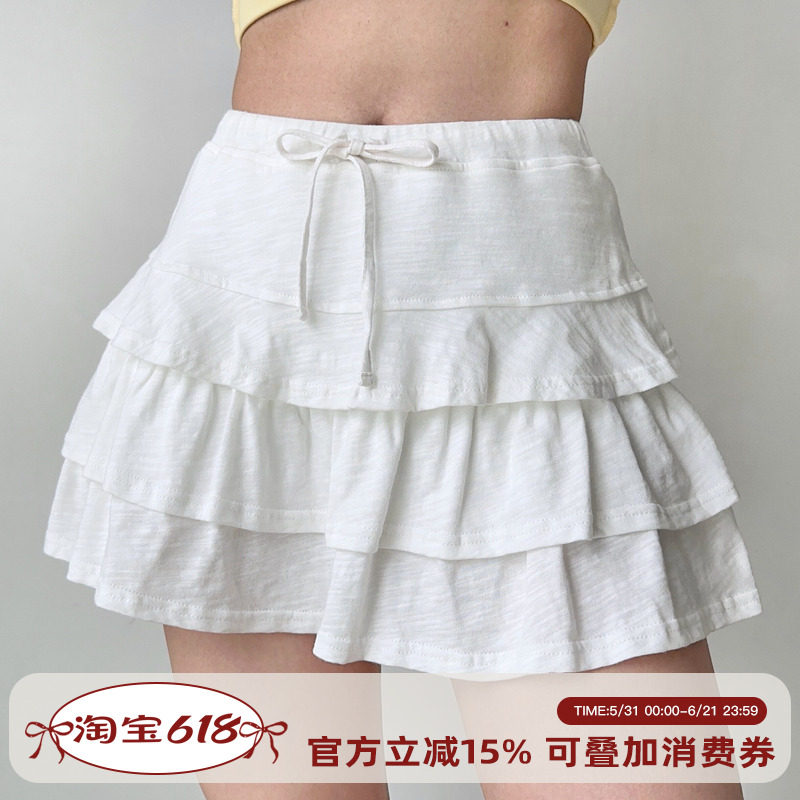 Go Girl Go自制欧美风层次感花边系带蛋糕短裙夏季裙裤a字半身裙