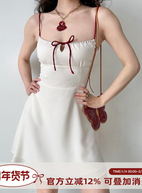 Go Girl Go 自制欧美风绑带白色吊带裙女夏修身收腰连衣裙a字短裙
