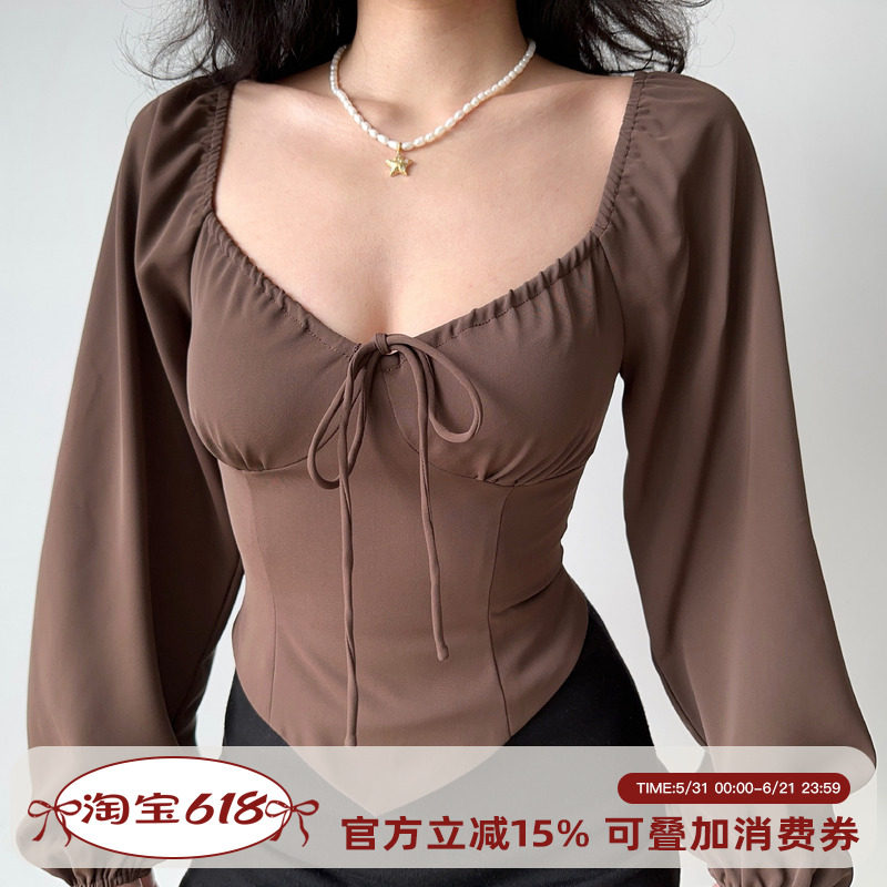 Go Girl Go自制美拉德复古收腰灯笼袖长袖衬衫女修身显瘦辣妹上衣