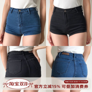 女热裤 高弹力脚口小开叉高腰显腿长牛仔短裤 欧美修身 Girl