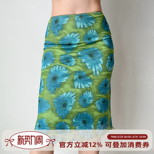 修身 复古撞色印花包臀半身裙女夏季 自制美式 Girl