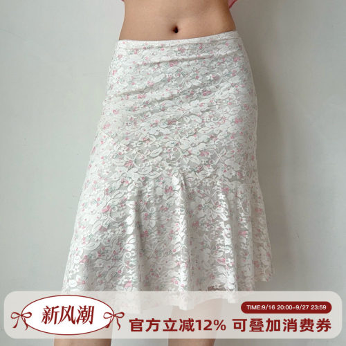 Go Girl Go 自制法式甜美碎花蕾丝半身裙女夏鱼尾裙修身包臀中裙