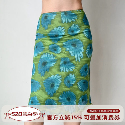 Go Girl Go 自制美式复古撞色印花包臀半身裙女夏季修身