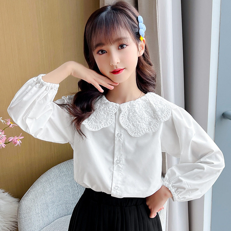 外贸童装女童长袖白衬衫2025衬衫