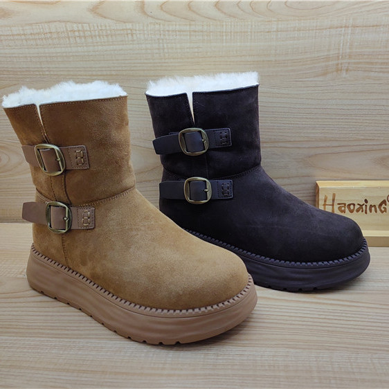 2025豪行冬款专柜正品真皮雪地靴休闲舒适加绒保暖女棉鞋25471156