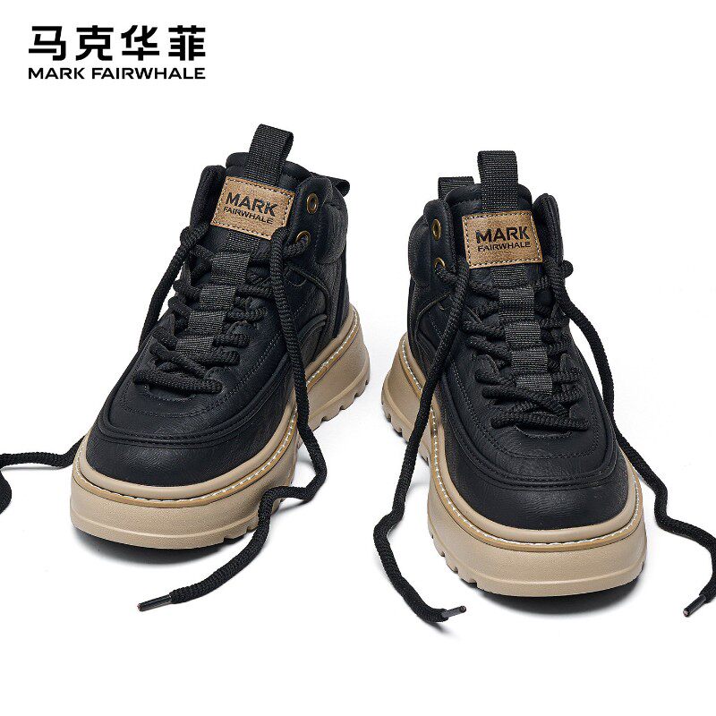 马克华菲男士高帮马丁靴男款2026新款冬季户外厚底工装靴增高短靴