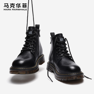 马克华菲马丁靴男款男士高帮皮鞋真皮短靴切尔西工装靴子黑色皮靴