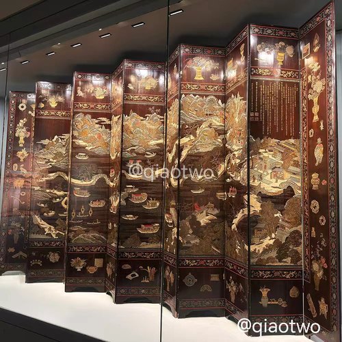 古典屏风中式传统非物质文化遗产灰刻折屏泥雕灰雕科罗曼多款彩