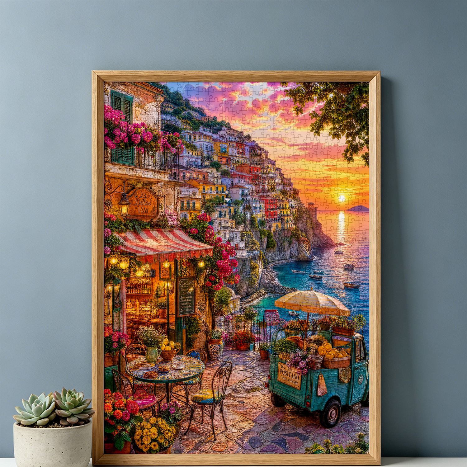 海边小镇夕照1000片拼图成人高难度风景油画减压手工可裱框礼物