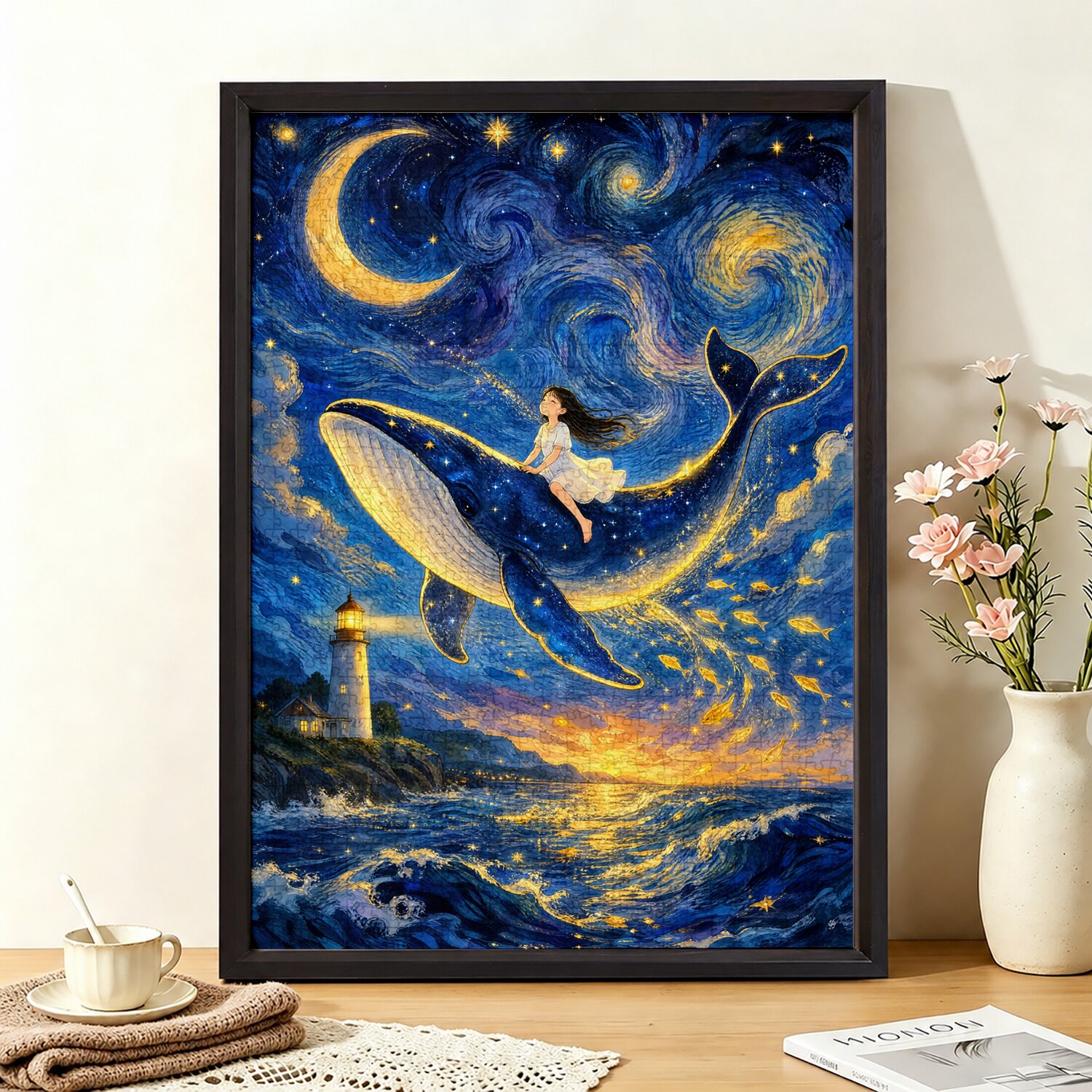 成人减压拼图1000片治愈风景高难度拼装节日送礼可裱框星夜乘鲸