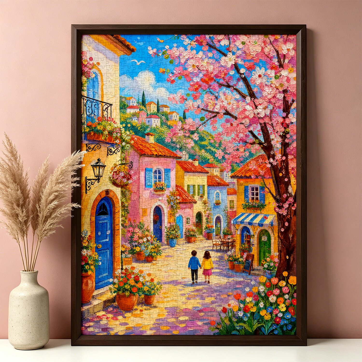 成人拼图1000片风景油画一千片高难度减压手工装饰画花镇童趣街景