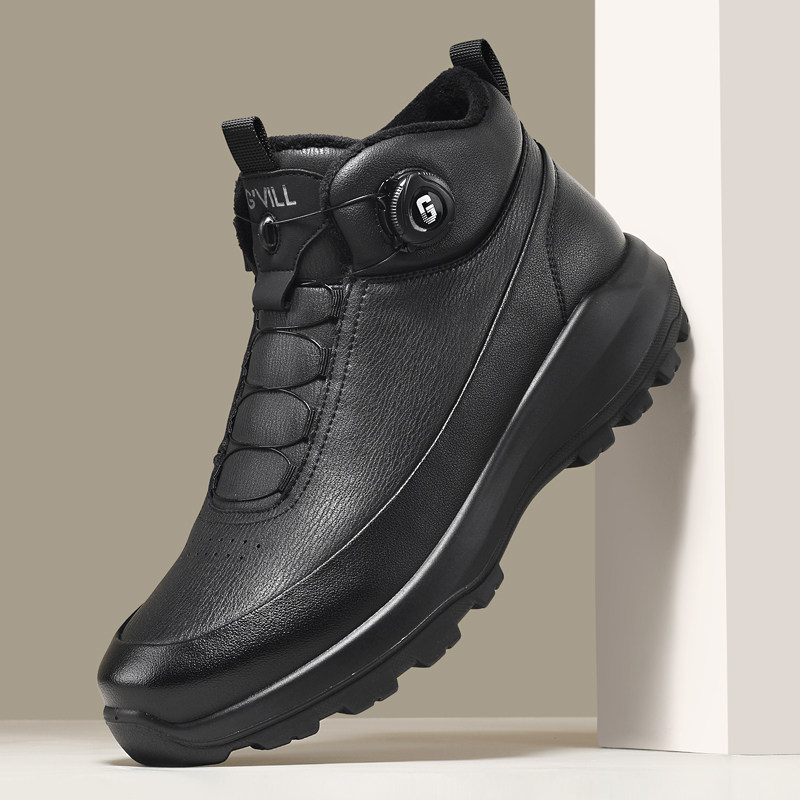 G'VILL贵之步时尚黑色公务通勤鞋厚底加绒高帮男鞋休闲商务皮鞋