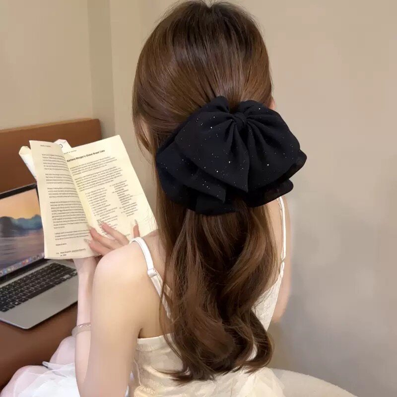 气质黑色满天星蝴蝶结抓夹新款百搭发夹马尾夹鲨鱼夹发饰头饰