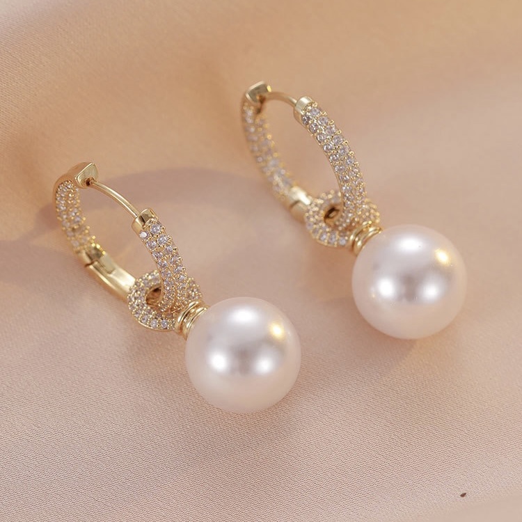 镶钻珍珠耳环女2022新款耳钉大颗高级感时尚气质吊坠法式轻奢耳饰