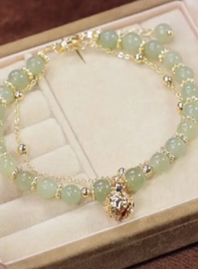 一步一响手镯网红爆款k金铃铛手串配珠天然和田玉手链ins小众设计