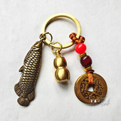 纯铜金龙鱼钥匙扣葫芦五帝钱挂饰挂坠吊坠