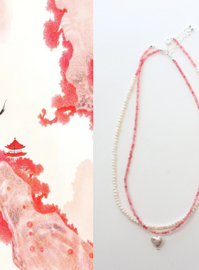 天然淡水珍珠夏季新品 短款项链戴芬石吊坠项链少女粉温柔叠戴